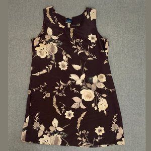 Vintage Studio Floral Shift Dress Brown & Cream Large 100% Polyester Lightweight